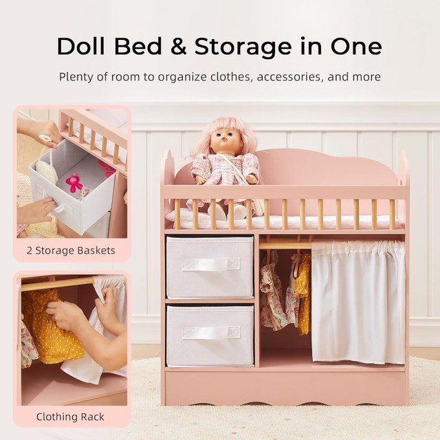 Wooden Baby Doll Crib & Changing Table Set with Storage - photo 5