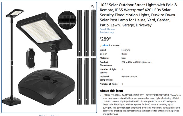 102" Solar Outdoor Street Light with Pole & Remote, 420 LED - photo 2