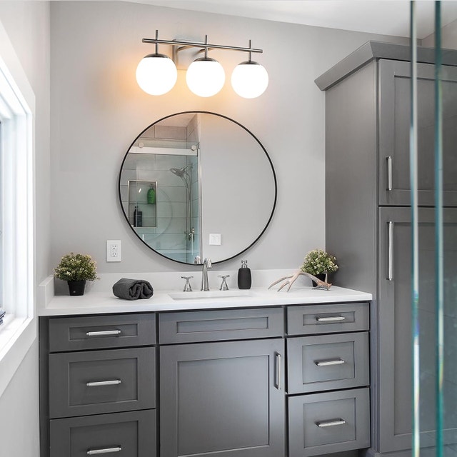 3-Light Brushed Nickel Bathroom Vanity Light, 22.4" Globe Glass - photo 3