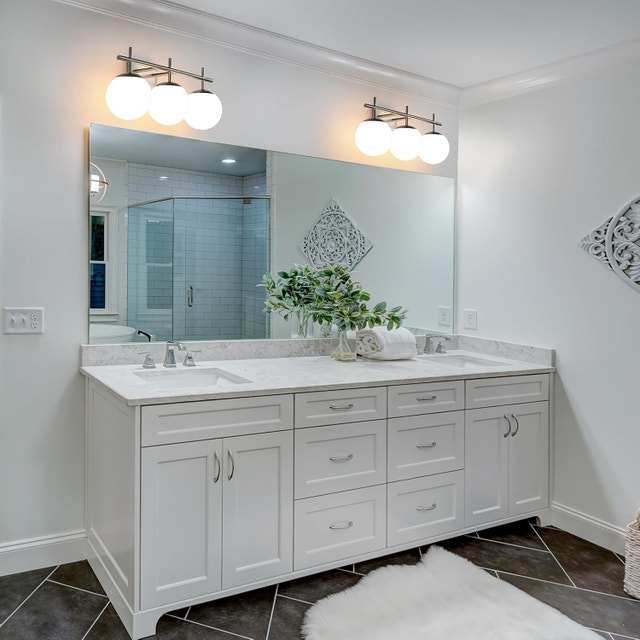 3-Light Brushed Nickel Bathroom Vanity Light, 22.4" Globe Glass - photo 4
