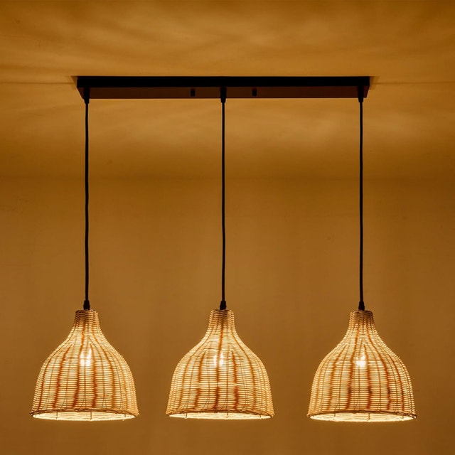 Boho 3-Light Pendant Chandelier, 9.84" Wicker Dome Shade - photo 3