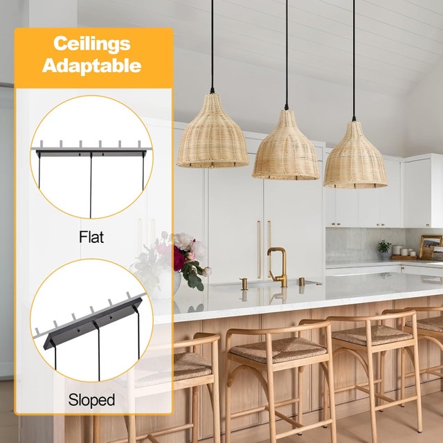 Boho 3-Light Pendant Chandelier, 9.84" Wicker Dome Shade - photo 4