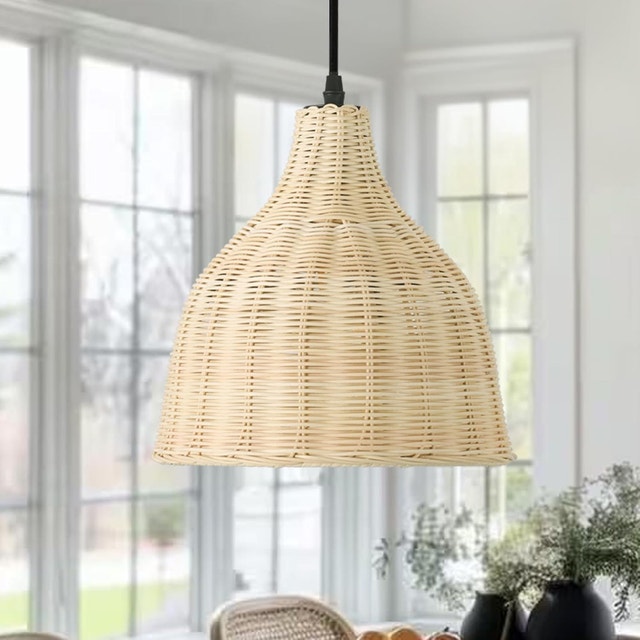 Boho 3-Light Pendant Chandelier, 9.84" Wicker Dome Shade - photo 5