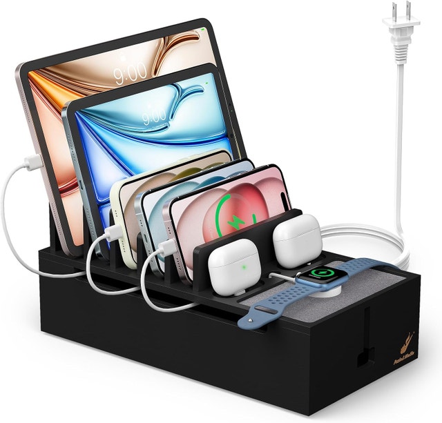 5-Port USB Charging Station Organizer with 6 Cables