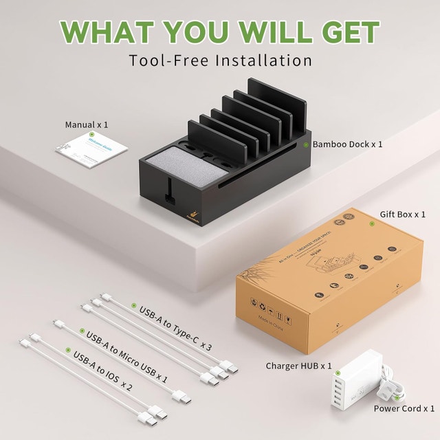 5-Port USB Charging Station Organizer with 6 Cables - photo 3
