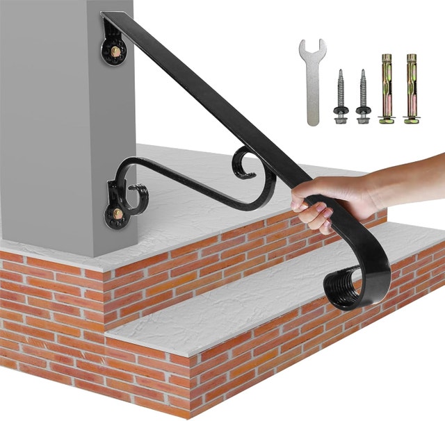 21.7" Outdoor Stair Handrail, Wall-Mounted Wrought Iron