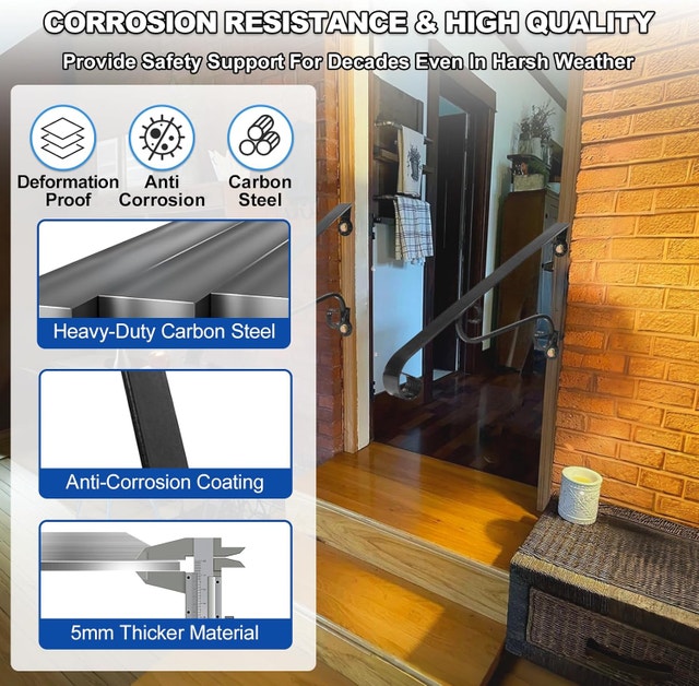 21.7" Outdoor Stair Handrail, Wall-Mounted Wrought Iron - photo 3
