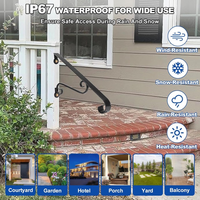 21.7" Outdoor Stair Handrail, Wall-Mounted Wrought Iron - photo 4