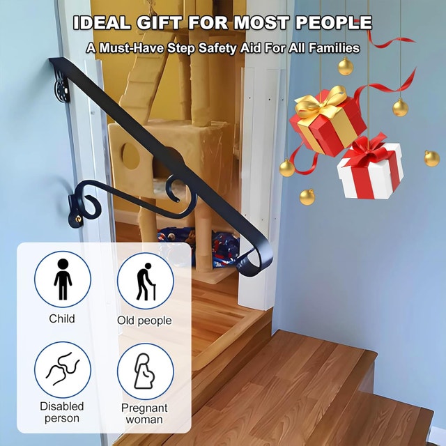 21.7" Outdoor Stair Handrail, Wall-Mounted Wrought Iron - photo 5