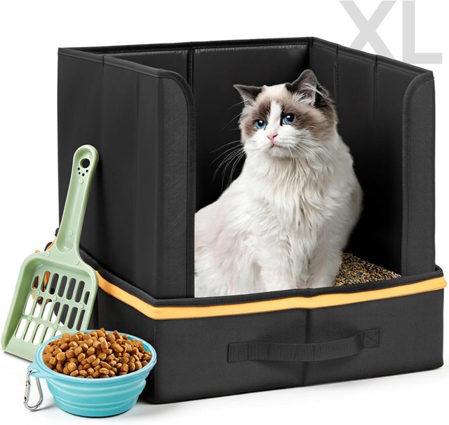 Travel Litter Box for Cats, Portable High-Side Collapsible
