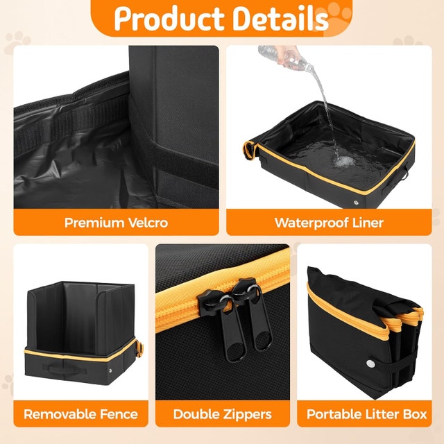 Travel Litter Box for Cats, Portable High-Side Collapsible - photo 3