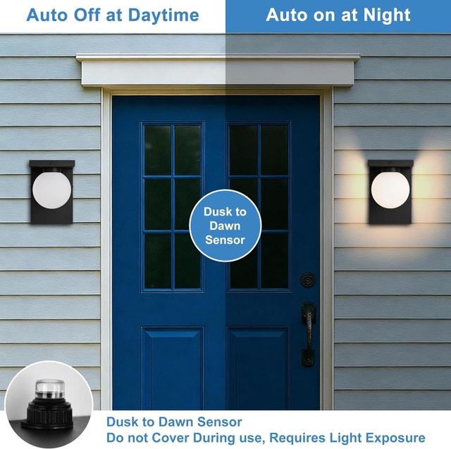 Black Dusk to Dawn LED Outdoor Wall Light, 12W Modern Farmhouse - photo 2