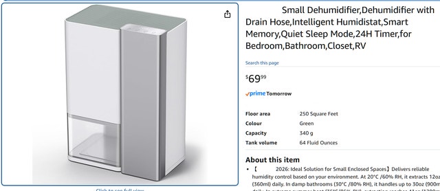 Small Dehumidifier with Drain Hose Humidistat Timer Quiet - photo 4