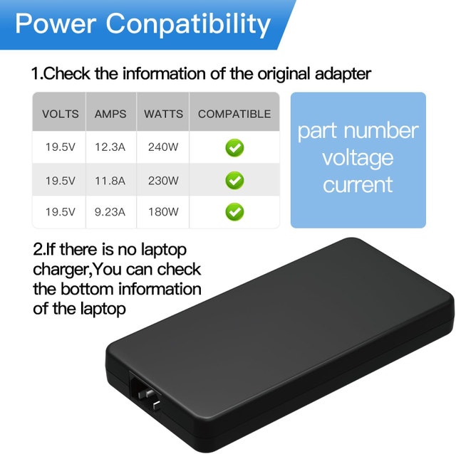 240W Dell Alienware Charger 19.5V 12.3A Laptop Power Supply - photo 3