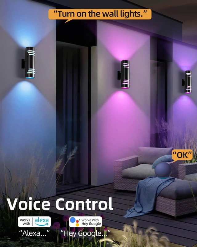 RGB CW Outdoor Wall Light Dusk to Dawn Remote Waterproof - photo 4