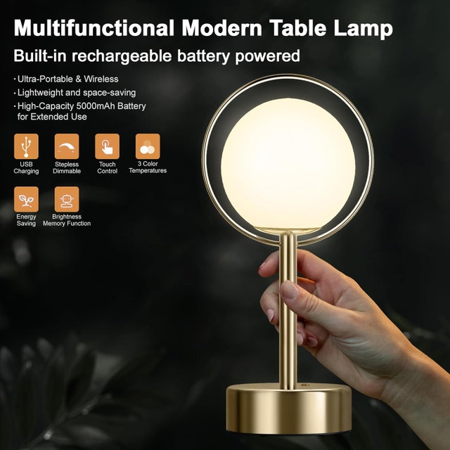 Rechargeable Table Lamp 5000mAh Gold Touch Dimmable - photo 4
