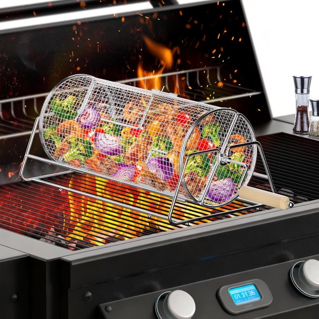 Rotatable Stainless Steel Grill Basket 304 BBQ Rolling Vegetable