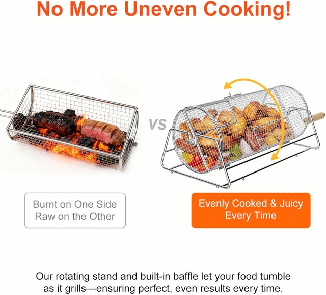 Rotatable Stainless Steel Grill Basket 304 BBQ Rolling Vegetable - photo 2