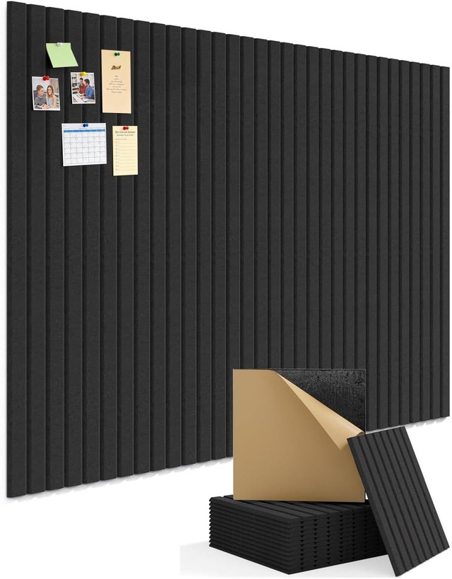48x36 Felt Cork Board Tiles 12 Pack Black Self Adhesive