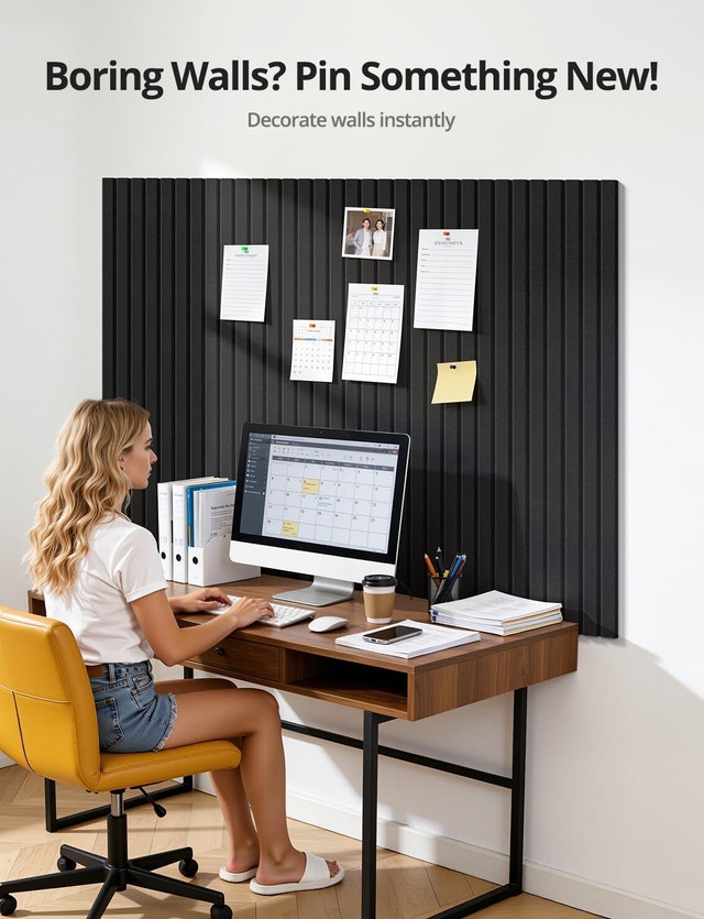 48x36 Felt Cork Board Tiles 12 Pack Black Self Adhesive - photo 4