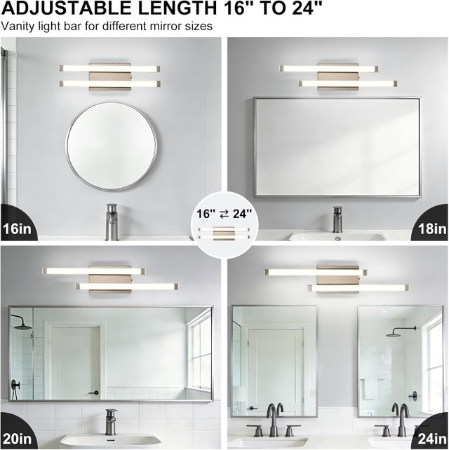 24in LED Vanity Light Bar 18W 3CCT Dimmable Brushed Nickel - photo 2