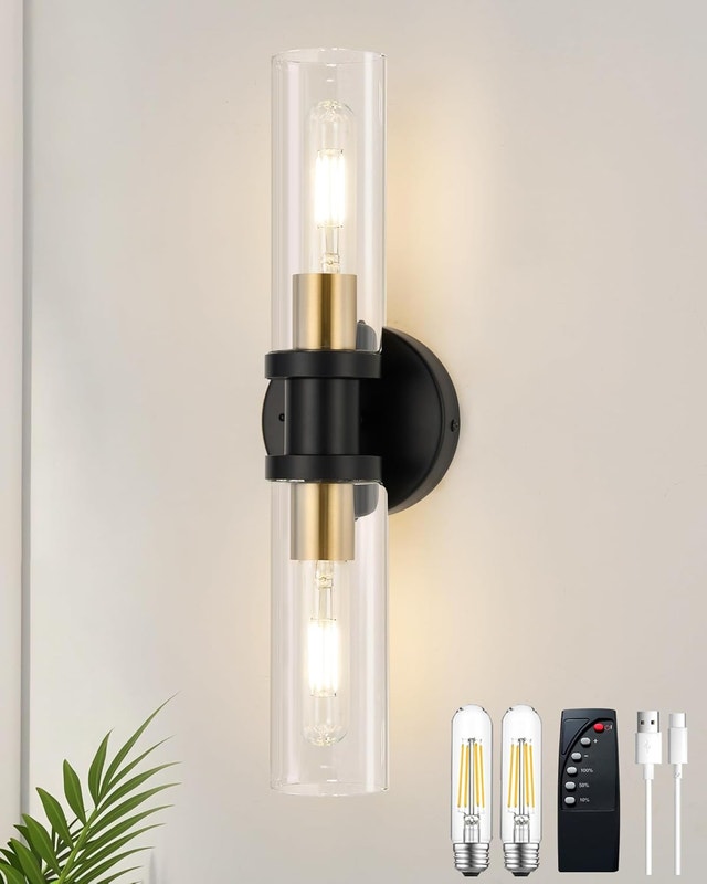 Rechargeable Wall Sconce Wireless Dimmable Remote Timer USB-C