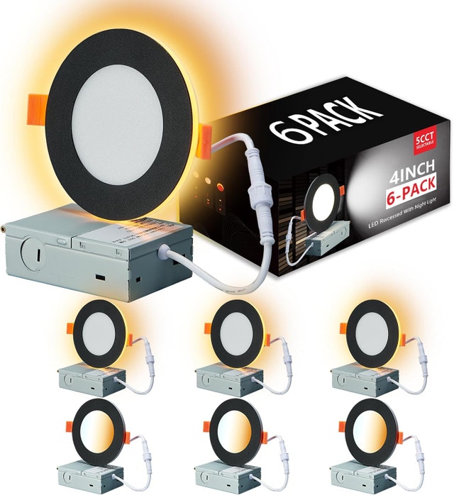 4" Black LED Recessed Pot Lights, 5CCT Selectable, Dimmable
