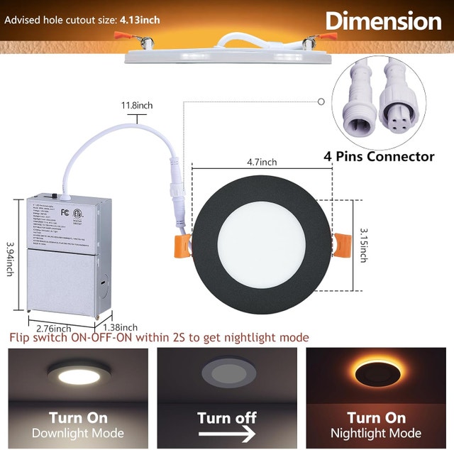4" Black LED Recessed Pot Lights, 5CCT Selectable, Dimmable - photo 5