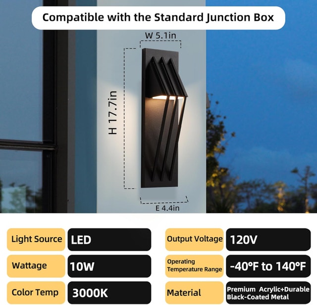 17.7 inch Modern Outdoor Wall Sconce, Waterproof LED Wall Light - photo 5