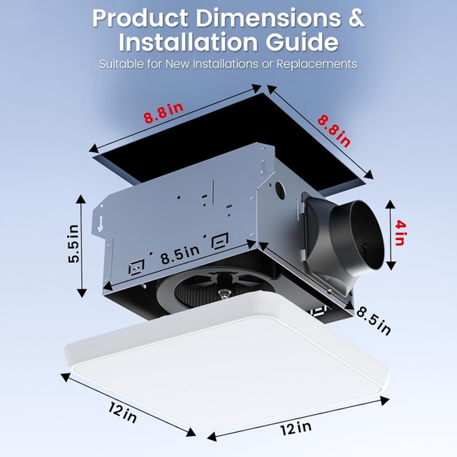 100 CFM Bathroom Exhaust Fan w/ LED Light - 1.0 Sone - photo 2