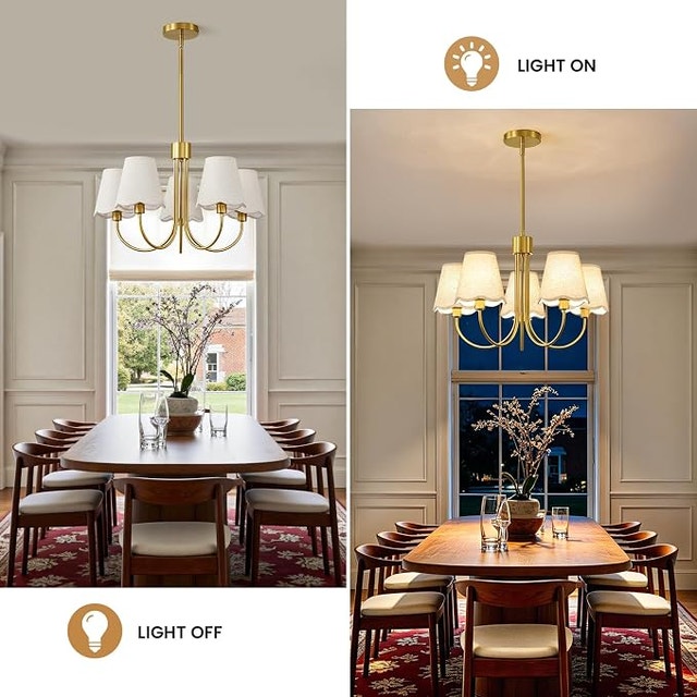 5-Light Black Chandelier w/ Fabric Shades - Adjustable Farmhouse - photo 2
