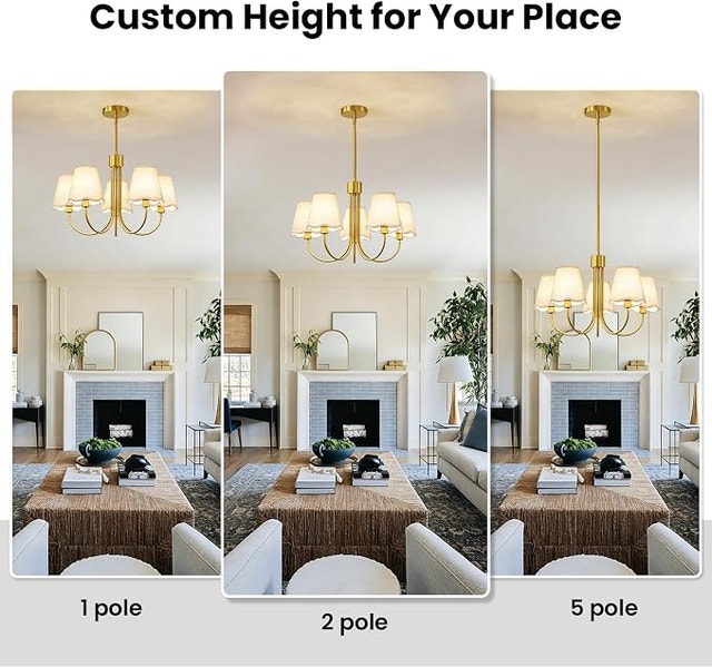 5-Light Black Chandelier w/ Fabric Shades - Adjustable Farmhouse - photo 3
