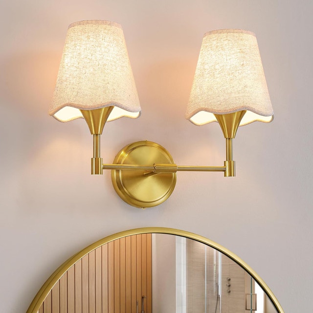 2-Light Gold Bathroom Vanity Light - Brushed Gold Wall Sconce