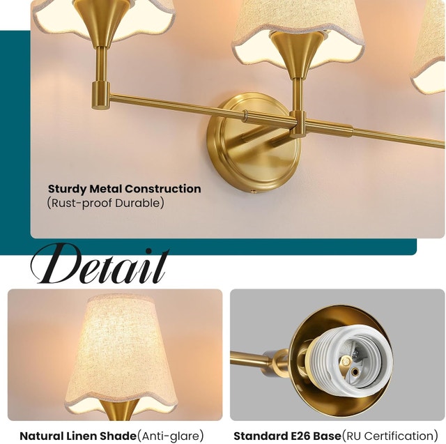 2-Light Gold Bathroom Vanity Light - Brushed Gold Wall Sconce - photo 2