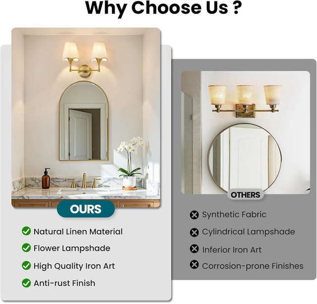 2-Light Gold Bathroom Vanity Light - Brushed Gold Wall Sconce - photo 3