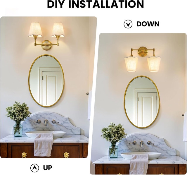 2-Light Gold Bathroom Vanity Light - Brushed Gold Wall Sconce - photo 4