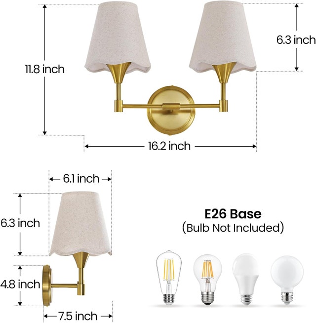 2-Light Gold Bathroom Vanity Light - Brushed Gold Wall Sconce - photo 5