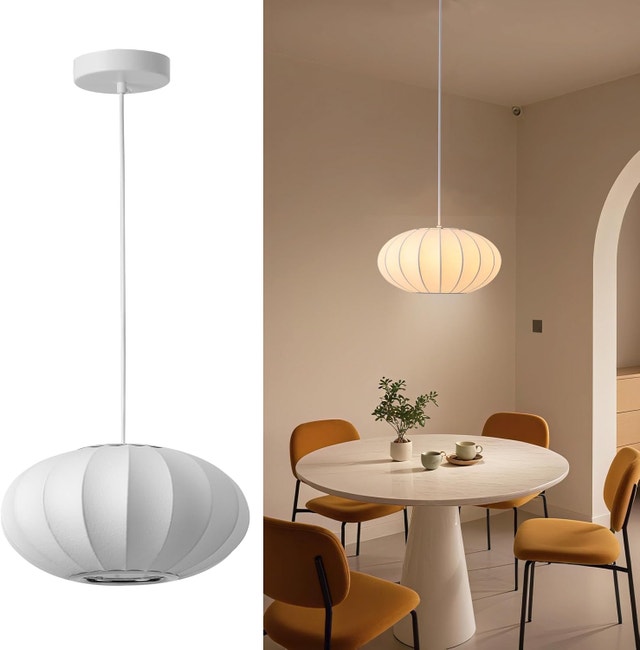 11.8" Bubble Pendant Light - White Silk Lantern Hanging Lamp