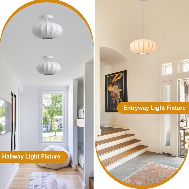 11.8" Bubble Pendant Light - White Silk Lantern Hanging Lamp - photo 2