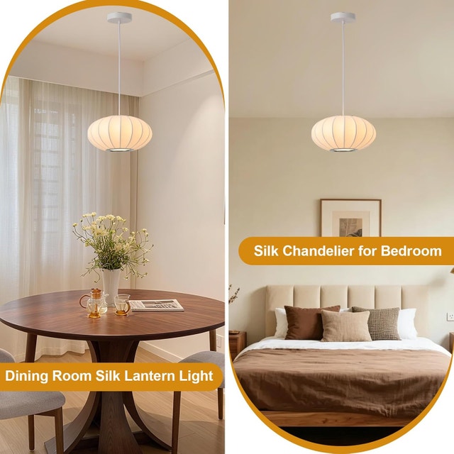 11.8" Bubble Pendant Light - White Silk Lantern Hanging Lamp - photo 3