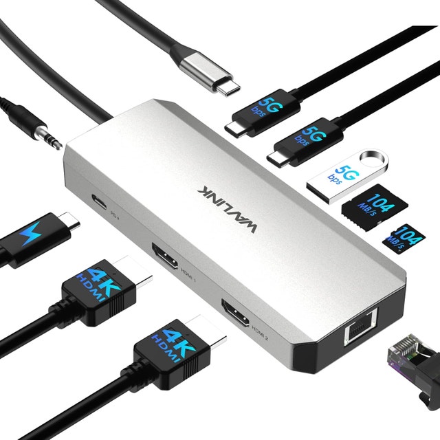 WAVLINK 10-in-1 USB-C Docking Station - Dual 4K HDMI, 100W PD