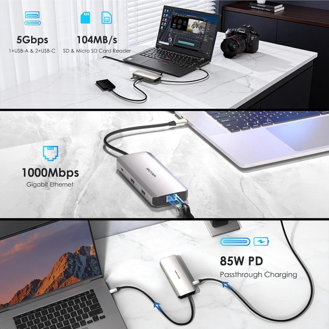 WAVLINK 10-in-1 USB-C Docking Station - Dual 4K HDMI, 100W PD - photo 4