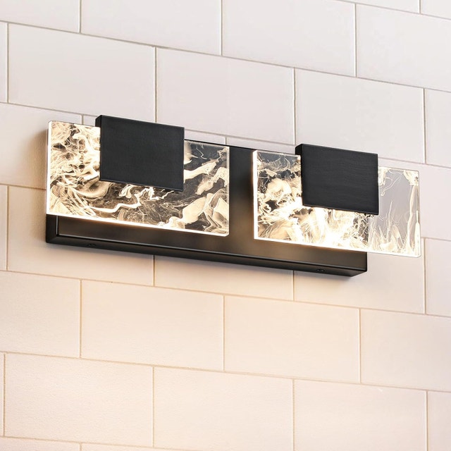 16in Matte Black LED Bathroom Vanity Light 2 Light Acrylic