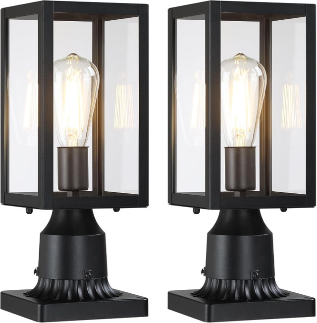 2 Pack Outdoor Post Lights Pier Mount Waterproof Lantern