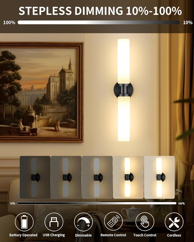 Rechargeable Wall Sconce Wireless Dimmable Remote Timer USB-C - photo 2