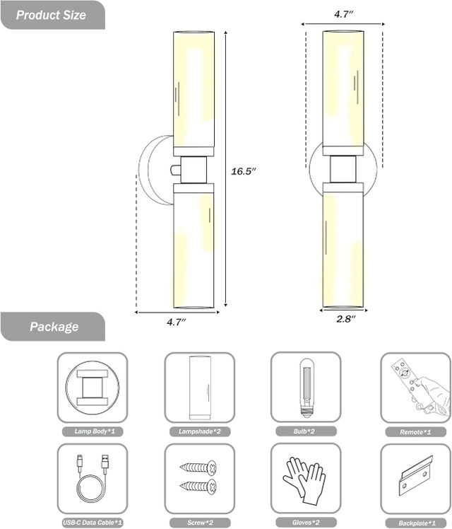 Rechargeable Wall Sconce Wireless Dimmable Remote Timer USB-C - photo 3