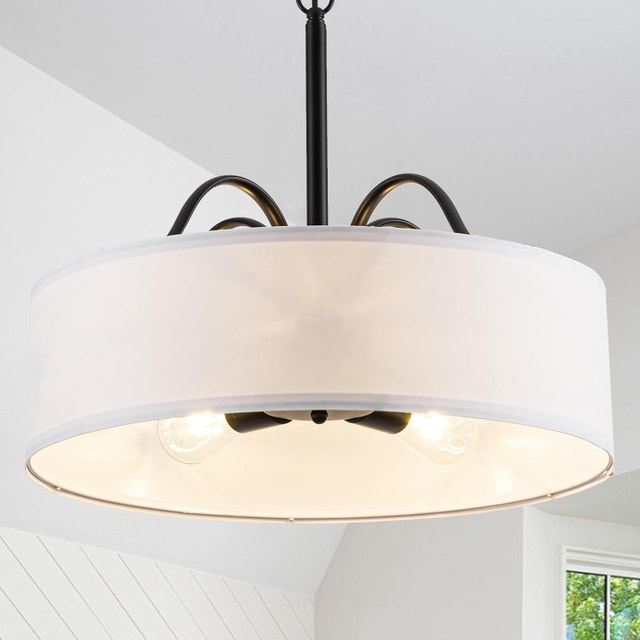 19.7in Drum Chandelier 5 Light Fabric Shade Adjustable Pendant