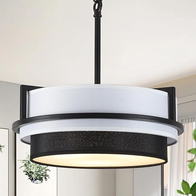 3 Light Black Drum Chandelier Farmhouse Ceiling Fixture