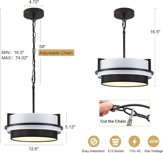 3 Light Black Drum Chandelier Farmhouse Ceiling Fixture - photo 2