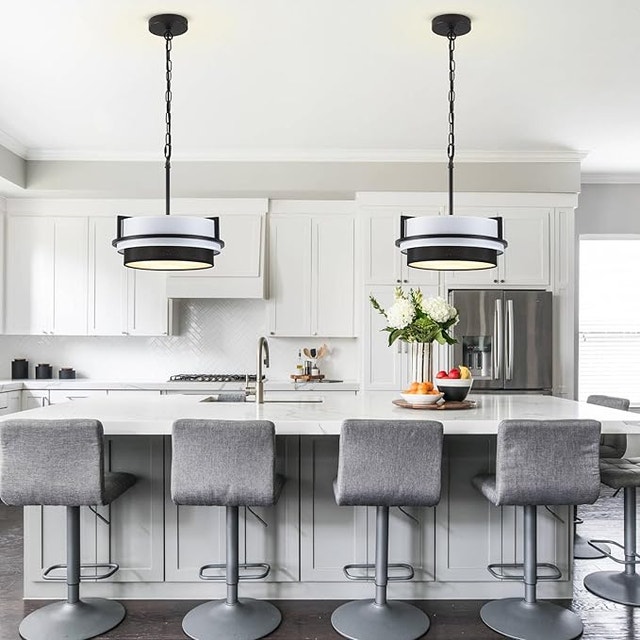3 Light Black Drum Chandelier Farmhouse Ceiling Fixture - photo 3